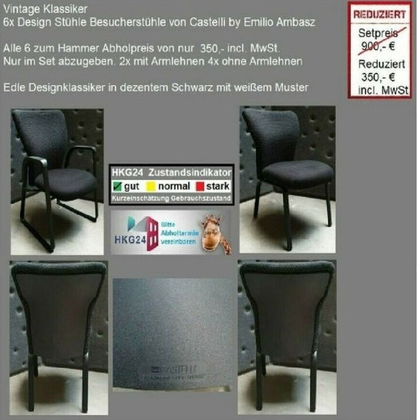6 Vintage Design Stühle Besucherstühle von Castelli Emilio Ambasz