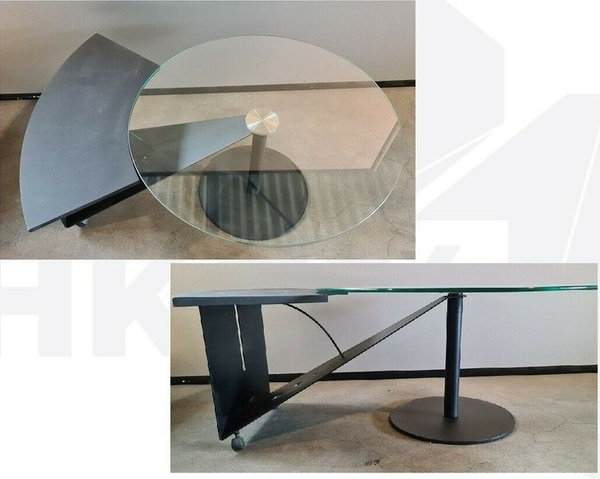 Design Tisch Glas auf Rollen 80cm rund NP: 449,- €