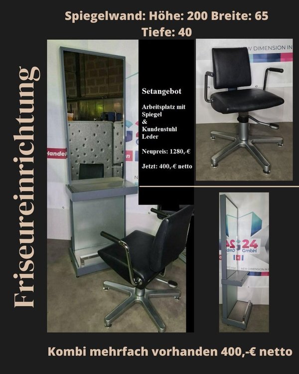 Friseur Ausstattung Auflösung Ladeneinrichtung Arbeitsplatz incl. Leder Stuhl