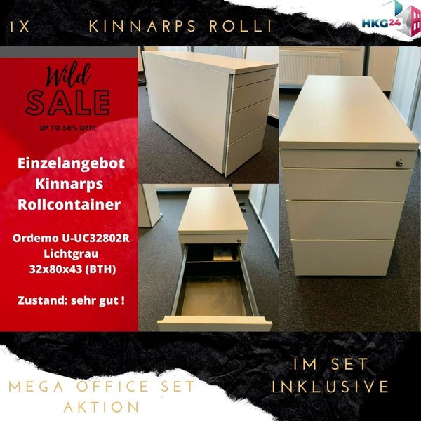 Kinnarps E-Schreibtisch+Rolli+Sideboard+Rolldrehstuhl profim SET