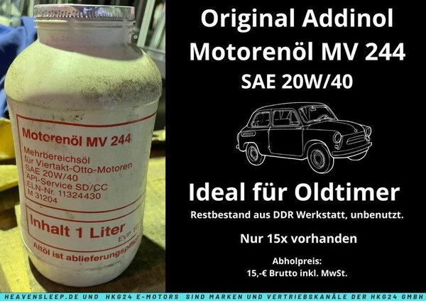 Original Addinol Motoröl MV 244 SAE 20W40 ideal für Oldtimer Restbestand aus DDR Werkstatt