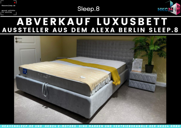 Luxusbett Arno 200x160 + Farbe Velvet grau + Matratze Astoria + 1x Nachttisch